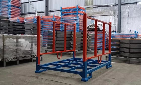 Heavy Duty opvouwbare palletkooien in magazijn ruimte besparen blauw en oranje