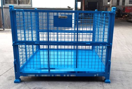 Stapelbare opvouwbare stalen container met maanschildbescherming In blauwe kleur voor de opslag van materiaalproductie
