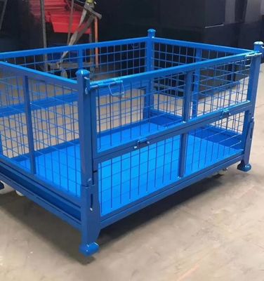 Stapelbare opvouwbare stalen container met maanschildbescherming In blauwe kleur voor de opslag van materiaalproductie