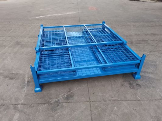 Stapelbare opvouwbare stalen container met maanschildbescherming In blauwe kleur voor de opslag van materiaalproductie