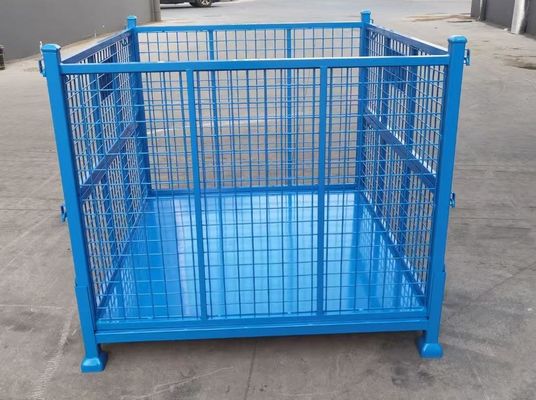 Stapelbare opvouwbare stalen container met maanschildbescherming In blauwe kleur voor de opslag van materiaalproductie